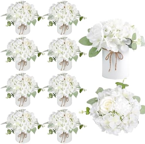 Auihiay 10PCS Flower Centerpieces for Tables, White Hydrangeas and Roses by Auihiay