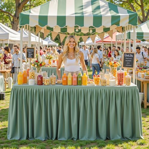 1 Pack Sage Green Rectangle Table Clothes for 6 Foot Tables, Polyester Wrinkle Free Fitted Tablecloths 6ft Stretch Table Cover with Skirt for Wedding Birthday Parties Trade Show Craft Show - Image 5