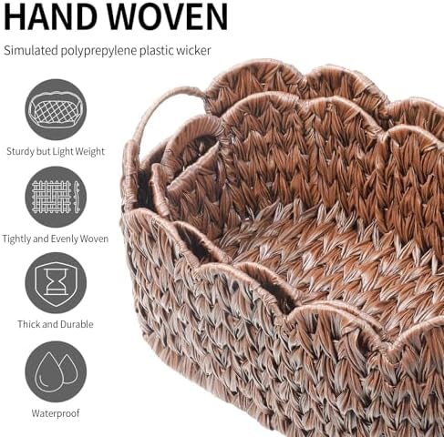 Set of 2 Scalloped Baskets, Small Wicker Baskets for Gifts, Brown - Image 7