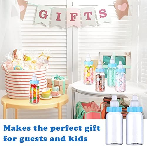 60 Pcs 4.5 Inch Baby Mini Milk Bottle Baby Shower Favor Fillable Feeding Bottle Candy Box Small Plastic Candy Container DIY Gift for Boy Girl Newborn Baptism Party Decor (Blue) - Image 6