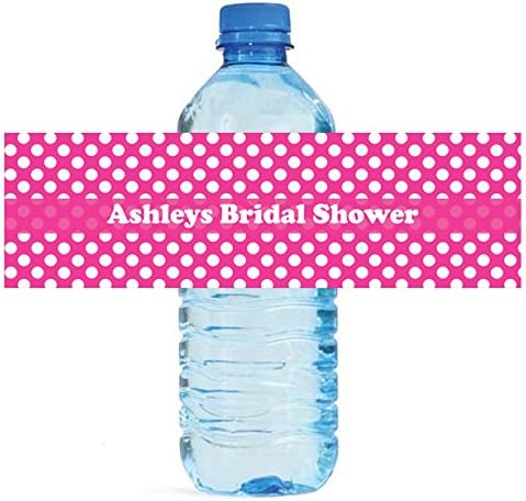 100 Pink Polka Dot Wedding Anniversary Engagement Party Water Bottle Labels Birthday Party Easy to Use Self Stick Labels by DesignThatSign