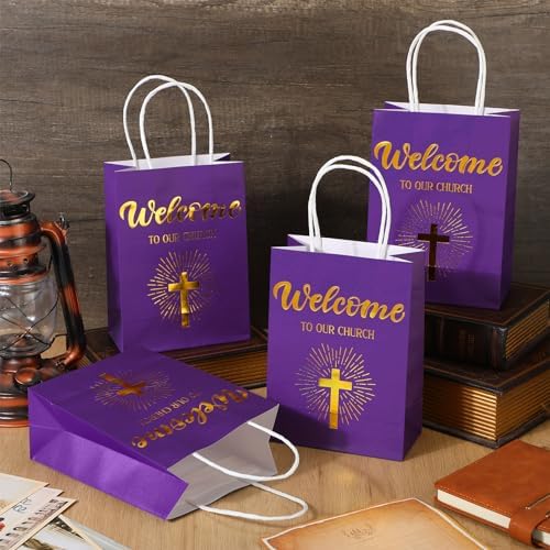 Chuangdi 50 Pcs Church Welcome Gift Bags, Purple - Image 3
