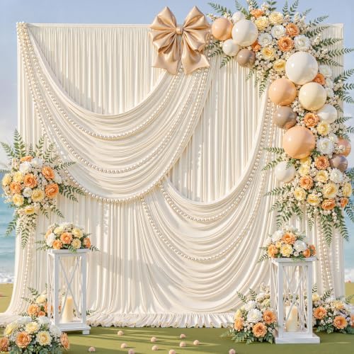 20ft x 10ft Beige Backdrop Curtains, Beige Cream Drapes for Backdrop Fabric by HBBMAGIC