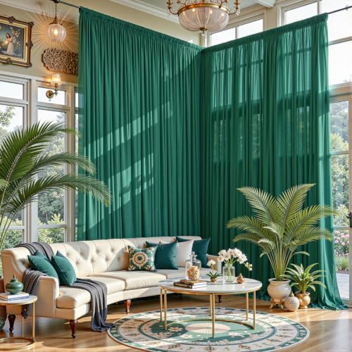 10ft×10ft Wrinkle Free Hunter Green Backdrop Curtain Drapes, 2 Panels 5ftx10ft Sheer Tulle Chiffon Backdrop Panels Curtains for Wedding Baby Shower Birthday Party Stage Photo Home Decorations - Image 7