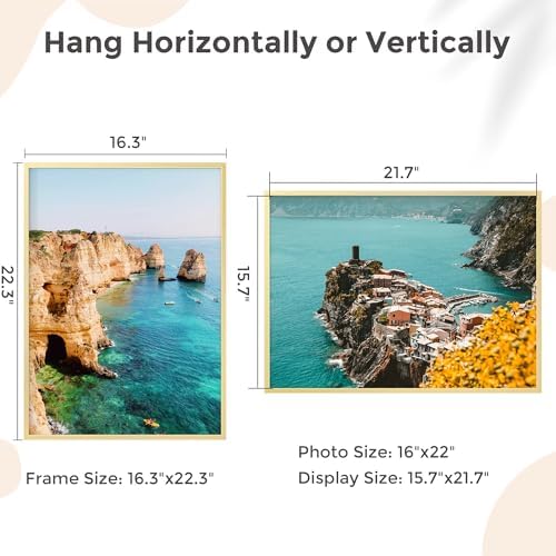 FLYJOE 16x22 Metal Picture Frame - Gold Aluminum Picture Frames with Real Glass, Wall Mounting Horizontally or Vertically, Diploma, Certificates and Decor for Wall Gallery 22x16 Frame, Gold - Image 4