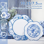 LIYH 60 Pcs Blue Plastic Plates Set - Heavy Duty Floral and White Plastic Plates for Party Wedding Elegant Plate Bridal Shower Floral Dinnerware Set - 10.25" Dinner & 7.5" Dessert Plate - Image 2