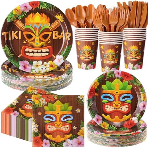 Pickmesh 400 Pcs Tiki Party Supplies, Hawaiian Luau Tableware for 50 Guest by Pickmesh