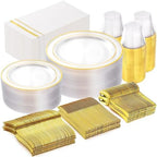 GATHER 350PCS Clear Plastic Plates with Gold Rim for Wedding and Party by Gather