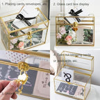 Glass Wedding Card Box with Slot and Lock, Large Clear Card Box Gold Brass Gift Card Storage Box with Lock for Wedding Receptions, Baby Shower, Birthday Party, Bridal Shower - Image 5