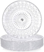 10 Pcs Round Plastic Serving Platters Bulk Clear Plastic Tray Acrylic Crystal Flan Plates Diamond Embossed Dinnerware for Party Food Cake Cookie Fruits Birthday Wedding Supplies(11.8 Inch) by Acellegic