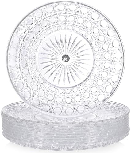 10 Pcs Round Plastic Serving Platters Bulk Clear Plastic Tray Acrylic Crystal Flan Plates Diamond Embossed Dinnerware for Party Food Cake Cookie Fruits Birthday Wedding Supplies(11.8 Inch) by Acellegic