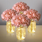 4 Sets Hydrangea Mason Jar Centerpiece with LED Lights for Wedding by Tianxunewtig