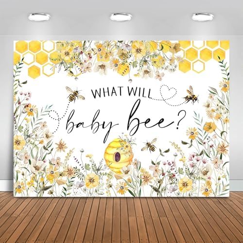 Bee Gender Reveal Backdrop 10x7ft What Will Baby Bee Gender Reveal Party Decorations Background Honeycomb Flowers Banner Photo Booth Props by Fitumiw
