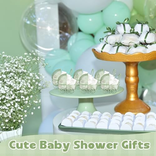 Threehoney 12 Pcs Baby Shower Mini Carriage Decoration Greenery Color Metal Wired Fillable Candy Stroller Baby Shower Table Centerpiece for Guest Gender Reveal Wedding Party Favor Gift - Image 4