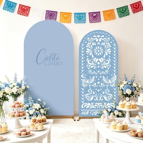 Blue Cielito Lindo Arch Backdrop Cover, HYMENEX 6ft and 7.2ft Mexican Arch Backdrop Cover for Cielito Lindo Party Decorations Mexican Talavera Wedding Bridal Baby Shower Party Supplies - Image 4