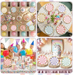 Yungyan 216 Pcs 72 Guests Pastel Paper Plates and Napkins 9 oz Party Cups 6" Scalloped Pastel Dessert Plates Colorful Stripe Disposable Tableware Set for Birthday Ice Cream Carnival Party Supplies - Image 6
