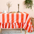 JarThenaAMCS Ruffle Tablecloth Orange Pink Striped Table Cloth Rectangle Decorative Table Cover with Ruffled Edge for Home Kitchen Dining Party Decor, 60 x 120 Inch by JarThenaAMCS