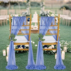 QueenDream Dusty Blue Sashes Wedding Chair Decorations: 24PCS Tulle Chairs Cover Bands Aisle Sheer Chair Bows for Indoor Outdoor Ceremony Banquet - Image 2