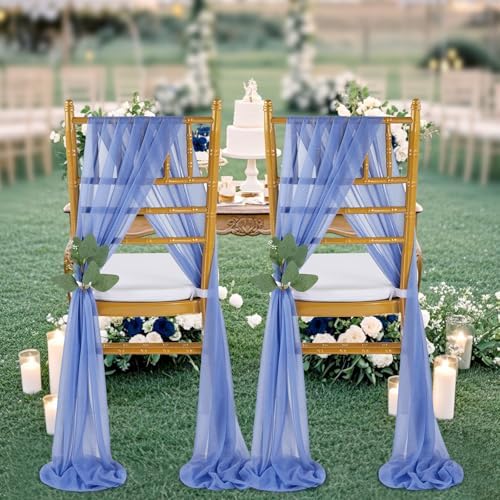 QueenDream Dusty Blue Sashes Wedding Chair Decorations: 24PCS Tulle Chairs Cover Bands Aisle Sheer Chair Bows for Indoor Outdoor Ceremony Banquet - Image 2