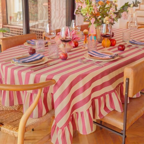Tudomro Striped Tablecloth, Rectangle, Cedar Rose, Cream, 60'' X 120'' - Image 4