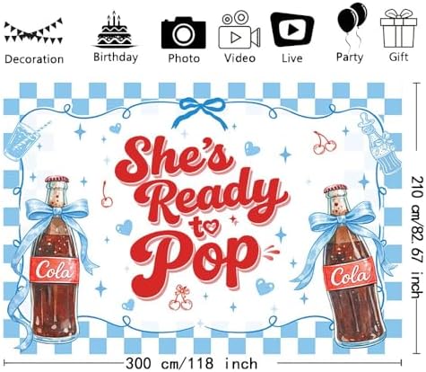 MEHOFOND 10x7ft She's Ready to Pop Baby Shower Banner Backdrop Blue Coquette Shes Ready to Pop Baby Shower Decorations Gender Reveal Cake Smash Photo Booth Props - Image 2