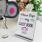 Elephant Baby Shower Guest Book Alternative Drop Box Frame Wood Girl Pink - Image 3