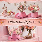 Didaey 6 Pcs Cowboy Hat Flower Vase Western Cowboy Party Table Centerpiece for Artificial Flower Cotton Linen Floral Vase with Top Opening Wedding Baby Shower Birthday Party (Star Belt,Pink) - Image 6