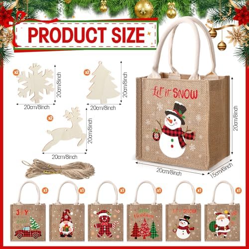 Sweetude 6 Pack Christmas Linen Burlap Bags with Tags,Plaid - Image 2