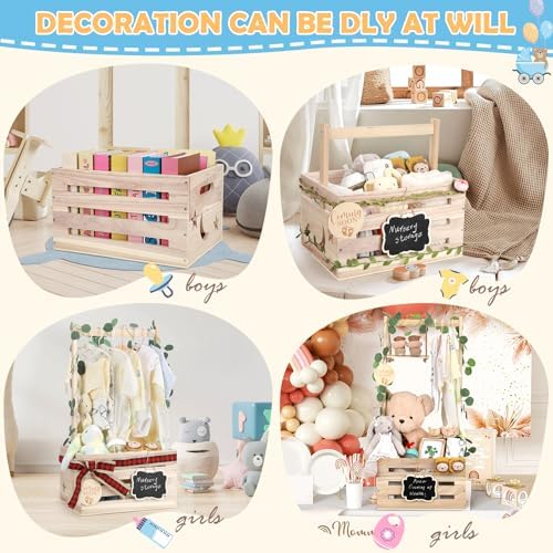 Wooden Baby Shower Crate Closet with Adjustable Handle & Garland, Large Personalized Baby Shower Basket Clothes Hangers Rack Storage Box, Pregnancy Gifts for New Parents Newborn Boy Girl - Image 4