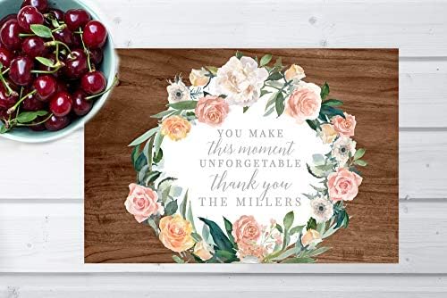 Andaz Press Custom Personalized Disposable Paper Placemats, 12 x 18 Inch, Set of 25, You Make This Moment Unforgetable Wood and Peach Floral, Tableware, Table Setting for Wedding, Bridal Shower - Image 4