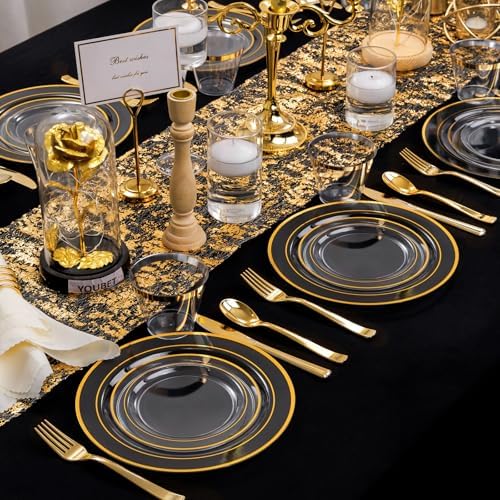 WELLIFE Clear Plates with Gold Trim, 600-Piece Plastic Dinnerware Set - Image 5