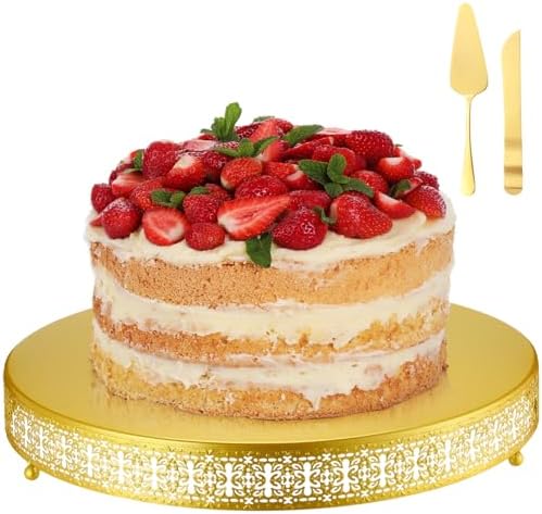 Wenqik Gold Metal Cake Stand 18 Inch with Cutting & Spatula by Wenqik
