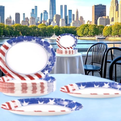 Grencian 50Pcs Patriotic Oval Large Paper Plates 12 x 10 Inch Heavy Duty - Image 5