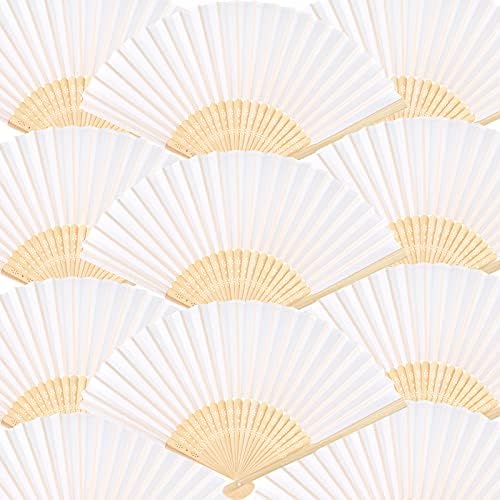 FEPITO 50 Pieces White Handheld Paper Fan by FEPITO
