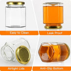 6 oz Hexagon Glass Honey Jars 30 Pack, Gold Lids with Dipper & Jute - Image 3