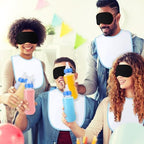 Leinuosen 24 Pcs Baby Shower Blindfold Feeding Game Set Include 6 Plastic Chug Bottles 6 Bib and 12 Eye Mask Blindfold Baby Feeding Bottle Chug Game for Adult Gender Reveal Party Supplies(Blue) - Image 6
