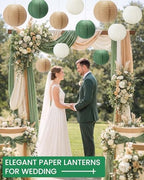 Treela 48 Pcs Paper Lanterns Party Decorations Round, Dark Green - Image 4
