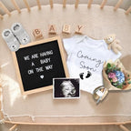 9 Pcs Pregnancy Announcements Set, Include Felt Letter Board Baby Bodysuit Shoes and Wooden Sign Surprise Announcement for Grandparents Partner Gift Family Reveal(White Coming soon-grey shoe) - Image 4