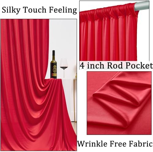 10ft x 10ft Wrinkle Free Red Backdrop Curtains for Parties, Polyester Photo Backdrop Drapes 2 Panels 5x10ft for Weddings Birthday Party Christmas Photography Background - Image 2
