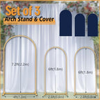Arch Backdrop Stand Set with Cover 7.2ft,6ft x 2 Arched Frame Stand and Spandex Wedding Arch Cover with Storage Bag (Navy Blue, 7.2Ft+6Ft+6Ft) - Image 2