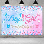 10x8 FT Gender Reveal Boy Or Girl Photo Backdrop He Or She What Will Baby Be Blue Pink Footprints Glitter Dots Star Party Decorations Photography Background Polyester - Image 3