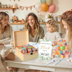 Baby Shower Blocks Game Set with Wooden Box, Acrylic Markers & Wooden Sign for Baby Shower Games, Gender Reveal & Decorations (GreenLeaves) - Image 6