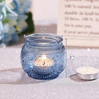 24 Pcs Blue Votive Candle Holders for Bridal Shower Decorations- Floral Style Dusty Blue Candle Holder for Wedding Table Centerpieces, Baby Shower Decor - Image 4
