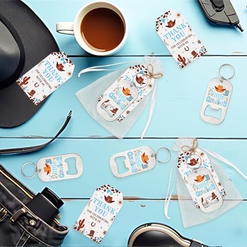 24 Sets Cowboy Bottle Openers Baby Shower Party Favors, Little Cowboy Bottle Openers Keychains Thank You Tags Organza Bags for Western Cowboy Last Rodeo Baby Shower Favors Guest Gifts - Image 4