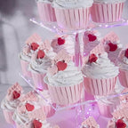 Cupcake Stand, 5-Tier Square Cupcake Holder with LED Light String, Acrylic Cupcake Tower Display-Dessert Tower-Pastry Stand-Cupcake Tier Stand for Wedding, Birthday Party (Pink Light) - Image 2