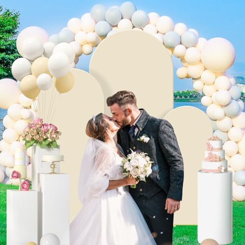 Gawicpy Wedding Arch Backdrop Stand Set Metal Arch Backdrop Stand with Wedding Arch Cover, Wedding Balloon Arch Backdrop Stand for Birthday, Baby Shower, Anniversary (Beige, 4FT+5FT+6FT) - Image 5