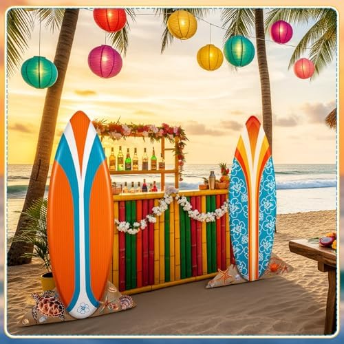 2 Pcs Summer Surfboard Prop Decoration 3.9 ft Large Surfboard Cardboard Cutout Life Size Beach Photo Booth Prop Tropical Outdoor Yard Sign for Surfing Swimming Hawaiian Luau Bar Supplies - Image 2