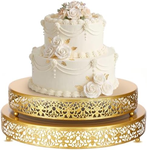 Wenqik 2 Pcs Gold Metal Cake Stand, 14" 16" Large Round Cupcake Stand by Wenqik