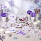 Pickmesh 400 Pcs Colored Winter Onederland Birthday Plates Cups and Napkins - Image 6
