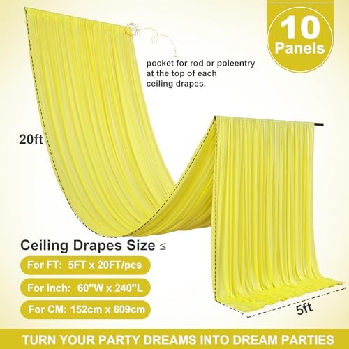 10 Panels 5ft(W) x 20ft(L) Yellow Ceiling Drapes for Wedding Parties - Image 3